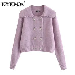 KPYTOMOA Women Fashion Buttoned Knitted Cardigan Sweater Vintage Long Sleeve Female Outerwear Chic Tops 210812