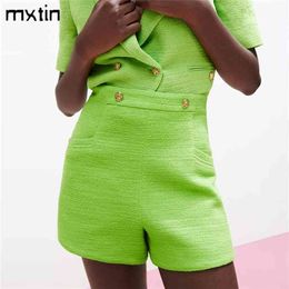 MXTIN Women Summer Vintage With Double Buttons Solid Shorts Fashion Pocket High Waist Side Zipper Female Casual Skort Mujer 210722