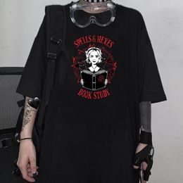 HAHAYULE-JBH New Arrival Dark Gothic Style Satan Study Women Tee T-Shirt Cool Grunge Goth Gift Female Tee Short Sleeves 210306