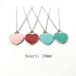 19mm heart necklace womens stainless steel blue heart pendant pink green red jewelry Valentine day gift girlfriend wholesale