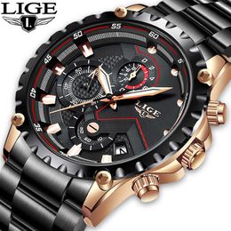 LIGE Top Brand Luxruy Men Fashion Watches Men Sport Waterproof Quartz Watch For Man Full Steel Military Clock Relogio Masculino 210527