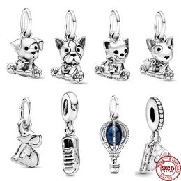 Real 925 Sterling Silver Vintage Sweet cat dog Bead Charms Fit Pandora Charm Bracelets Silver 925 Jewelry DIY Women Gigts