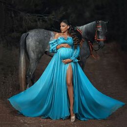 2022 Sexy Prom Dresses Side Split Off the Shoulder Maternity Robes for Photo Shoot Elegant Evening Gowns