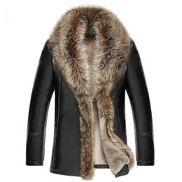 Winter men lambswool leather jacket Genuine leather coats thicken fur animal collar jaqueta masculino plus size M-5XL