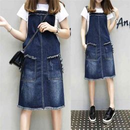 Tassel Patchwork Pockets Woman Summer Casual Denim Dress Student Midi Blue Vest Dresses Sundress Loose Plus Size Women Clothing 210604