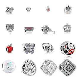 sterling silver butterfly charm wholesale NZ - 100% 925 Sterling Silver 1:1 Charm Watermelon Red & Green Royal Crown Sparkling Butterfly Padlock Swan Clear CZ Bow & Heart CZ LOVE 400 G2