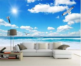 Wallpapers Custom Wall Mural Wallpaper Blue Sky White Clouds Sunshine Beach Maldives Sea View TV Backdrop Po Paper Painting 3D