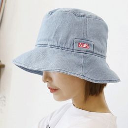 2021 Women's Summer Joker Retro Wide Hats Japanese Style Fisherman Hat Literary Letter Embroidery Big Brim Sunshade Caps