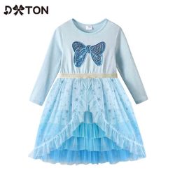 DXTON Girl Princess Dress 2022 Winter Kid Girls Dress Star Tulle Children Party Dress Butterfly Costume Cotton Children Clothing G1215