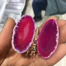 1PCS Natural Pink Agate Slice Butterfly Stones Quartz Home Decor Gift