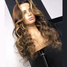 Highlight Echthaar Perücken Körperwelle Spitze Vorne Perücke Peruanisches Haar Remy 13x6 Ombre Honig Blonde Und Braun Highlight Perücke