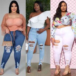 INS test Women Ripped Jeans Plus Size Lady's Sexy Nightclub Wear High Waist Hollow Out Denim Pencil Pants Autumn 210708