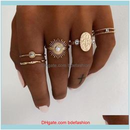 Wedding Jewelrywedding Rings Yo Bohemian Set For Women Vintage Buddha Statue Zodiac Lotus Charm Joint Ring Jewelry Drop Delivery 2021 Qkthl