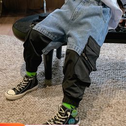 Boys' Denim Color Matching Pants Spring 2021 New Korean Style Casual Pants Spring and Autumn Children's Clothing Fashion 210303