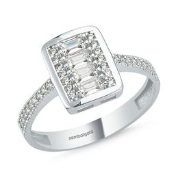 baguette diamond cluster ring UK - Cluster Rings Sembolgold Baguette White Gold Solitaire Ring 1.30 S Wedding Engagement Anniversary Diamond Elegant For Women