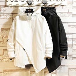 Japan Style Pullover White Black Spring Autumn Jacket Men'S Streetwear Bomber Clothes With Hooded OverSize 5XL 6XL 7XL 211126