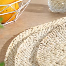 Mats & Pads Natural Corn Husk Placemats Hand-Woven Thick Thermals Insulation Pad Round Western Food Cups And Plates Bowl EST