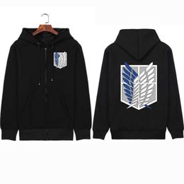 Anime Attack on Titan Hoodie Pullovers Tops Fashion Print Zipper Long Sleeve Loose Y0804