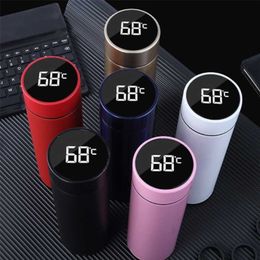 500ml Creative Smart Thermos Water Bottle Cup Temperature Display Vacuum Flask 304 Stainless Steel Mug 211109