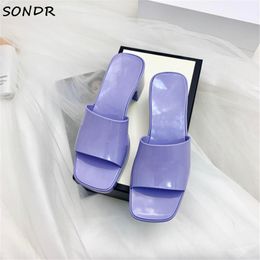 Fashion Women Candy Colour Slippers Ladies Square Open Toe Rubber Slides Jelly Thong Sandals Summer Beach Casual Shoes Woman 2021