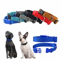 Pet Dog Collar Classic Solid Basic Polyester Nylon Dog Collar With Quick Snap Buckle Optional Collars Pull Rope 9 colors w-00682