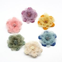 New Silk Lace Rosette Flower With Centred Flat Back For Baby Girls Children Kids Hair Accessories 100pcs/lot