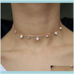 Chains & Pendants Jewelrychains Round/Star Pave Clear Cz Charm Delicate Women Girls Gift 925 Sterling Sier Wedding Bridal Lariat Necklaces D