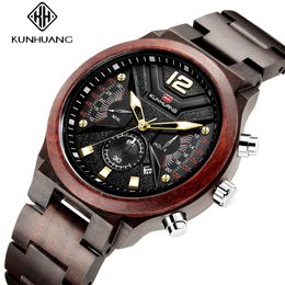 Fashion Wood Men Watch Relogio Masculino Top Brand Luxury Stylish Chronograph Military Watches Timepieces in Wooden wrist watch for men