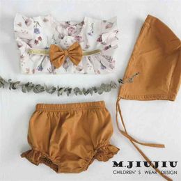 Beautiful Baby Girl Clothes Sets For Summer Flower White Tshirt and Bloomers Lovely Beautifuil Outfits 210619