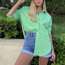 Vintage Women Oversize Soft Cotton Shirts Summer Fashion Ladies Loose Turn Down Collar Tops Long Sleeve Girls Chic 210527