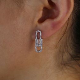 Stud CZ Ear Jewellery Delicate Paperclip Safety Pin Star Earrings Full Micro Pave Sparking Bling European 2021 Geometric Earring