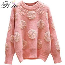 H.SA Women Casual Sweater and Pullovers Pearl Beading Appliques Circle Knitwear Pull Jumpers christmas sweater Female Cothes 210716