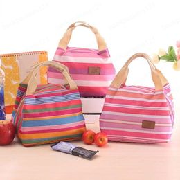 Fashion Lunch Bag Thickened Thermal Insulation Stripe Printing Portable Lunch Box Bag Large Capacity Outdoor Picnic Bento Bag