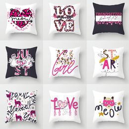 Cushion/Decorative Pillow Pink Leopard Letter Pillowcase