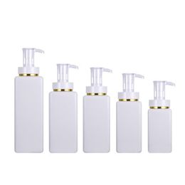110ML 220ML 300ML 500ML shampoo square packaging bottles white transparent plastic empty cosmetic bottle with gold /silver edge pump shower gel sub-bottle