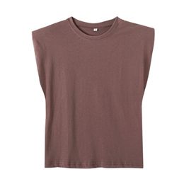 Spring Women Shoulder Pads Profile Vest T Shirt Female Solid Loose Tops T1370 210623