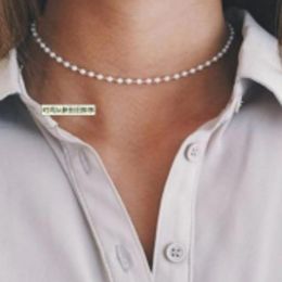 HuaTang Elegant Handmade Strand Pearl Choker Necklace for Women Gold Color Charming Clavicle Chain Female Wedding Party Jewelry J0312