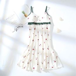 Sleeveless Chest Pad Nightdress 100% Cotton Homewear Women Print Dot Sleepwear Big Size 5XL Fashion Casual Mom Pjs kPaCotAkoWka 210924