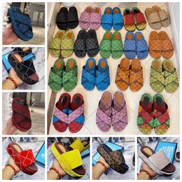 luxury Men Designer Shoes women slippers Canvas Platform Sandals Real Leather Beige brick Red Colours Beach Slides Slipper Outdoor Party Classic Sandal with box