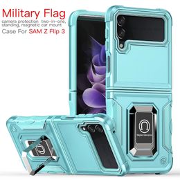 Bumper Armour Cases For Samsung Galaxy Z Flip3 Flip 3 5G Case Ring Stand 360 Protection Hard Cover