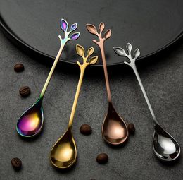 High Quality Tree Leaves Spoon With Handle Trees Branch 410 Stainless Steel Coffee Tea Stirring Spoons Novelty Gift SN3084