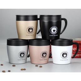330ML Office Travel Coffee Cup Thermos Stainless Steel Mug Insulated Water Cups Tumbler With Handle lid and Mixing Spoon 211109