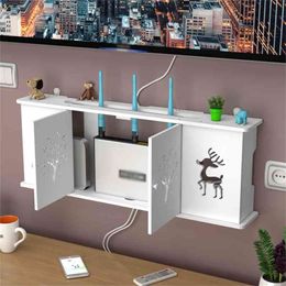 Wireless Wifi Router Storage Box PVC Panel Shelf Wall Hanging Plug Punch-free Board Bracket Cable Organiser Home Decor 210922