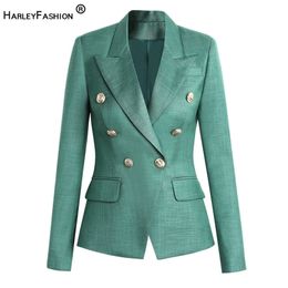 HARLEYFASHION European High Quality Luxurious Designer Slim Formal Wear Suit Ladies Jacket Double Breasted Long Sleeve Blazer 211019