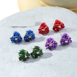 Korean Elegant Rose Flower Stud Earrings for Women Fashion Vintage Bouquet Crystal Flower Wedding Earrings 2021 Trend Jewelry