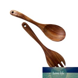 2PCS Non Stick Cookware Salad Serving Set Cooking Spoon And Fork Utensils Teak Wood Tableware(Fork and Spoon)