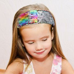 Cute Shine Children Turban Girls Cotton Headband Elastic Hairbands Kids Double-sided flip Colour sequins Head Wraps Hair Accessories 0460