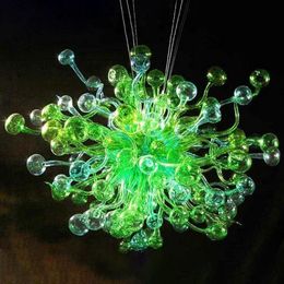 Green Bubble Chandeliers Lamp Decoration Art Lighting Fixtures Modern Handmade Blown Glass Pendant Lights 28 Inches