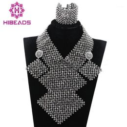 Earrings & Necklace Design Silver African Beads Bridal Jewellery Set Luxury Handmade Costume Women ABH320