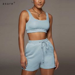 2 Piece Sets Womens Outfits Summer Clothes Vendors Sport Suits With Biker Shorts Crop Top For Fitness Joggers SUM3642A 210712